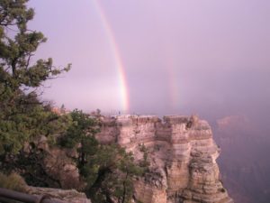 double rainbow on cliff